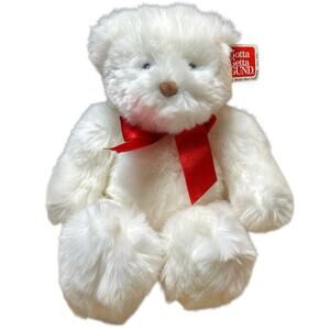 Gund Soft White Bear Red Bow 14” Length With Tags #43168